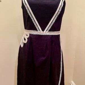 ANTONIO MELANI Blue and White V-Neck A-Line Dress